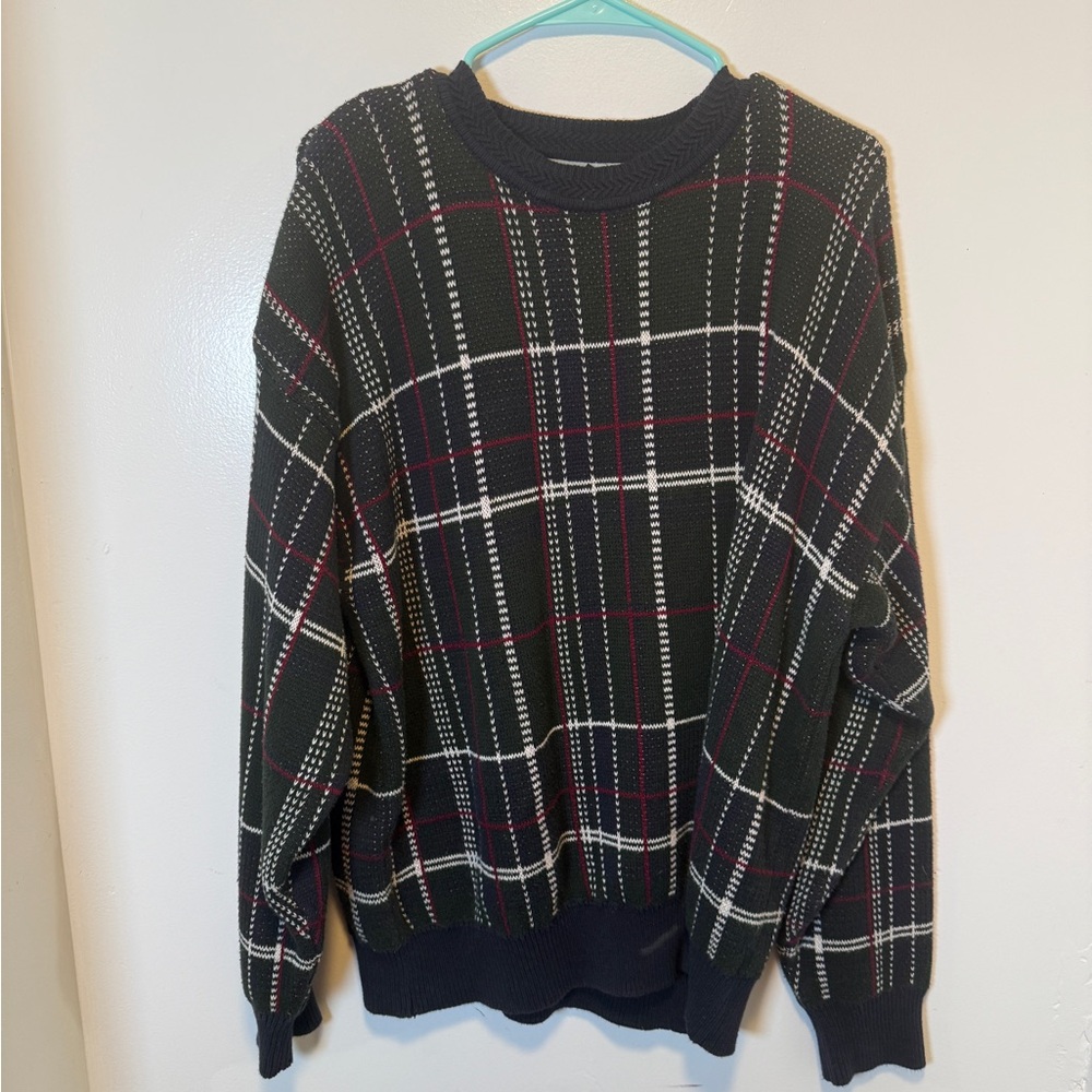 Woods & Gray plaid 100% cotton sweater green blue and red men's size XL